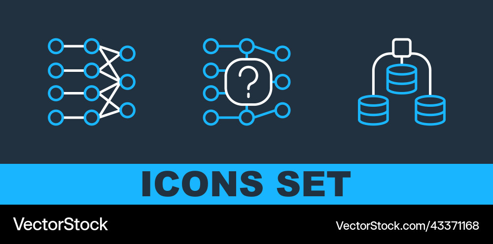 Set line server data neural network and icon Set line server data neural network and icon vector image
