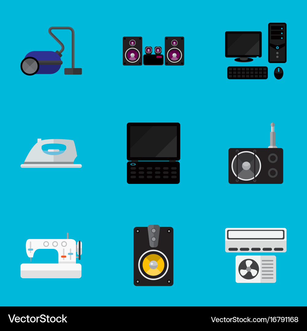 Set of 9 editable tech flat icons includes vector image