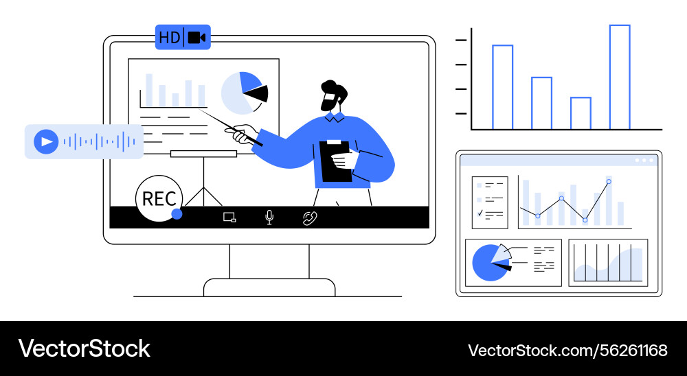 Virtual presentation with analytics and data Virtual presentation with analytics and data vector image