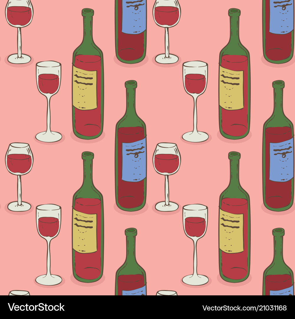 Wine glasses and bottles seamless pattern Wine glasses and bottles seamless pattern vector image