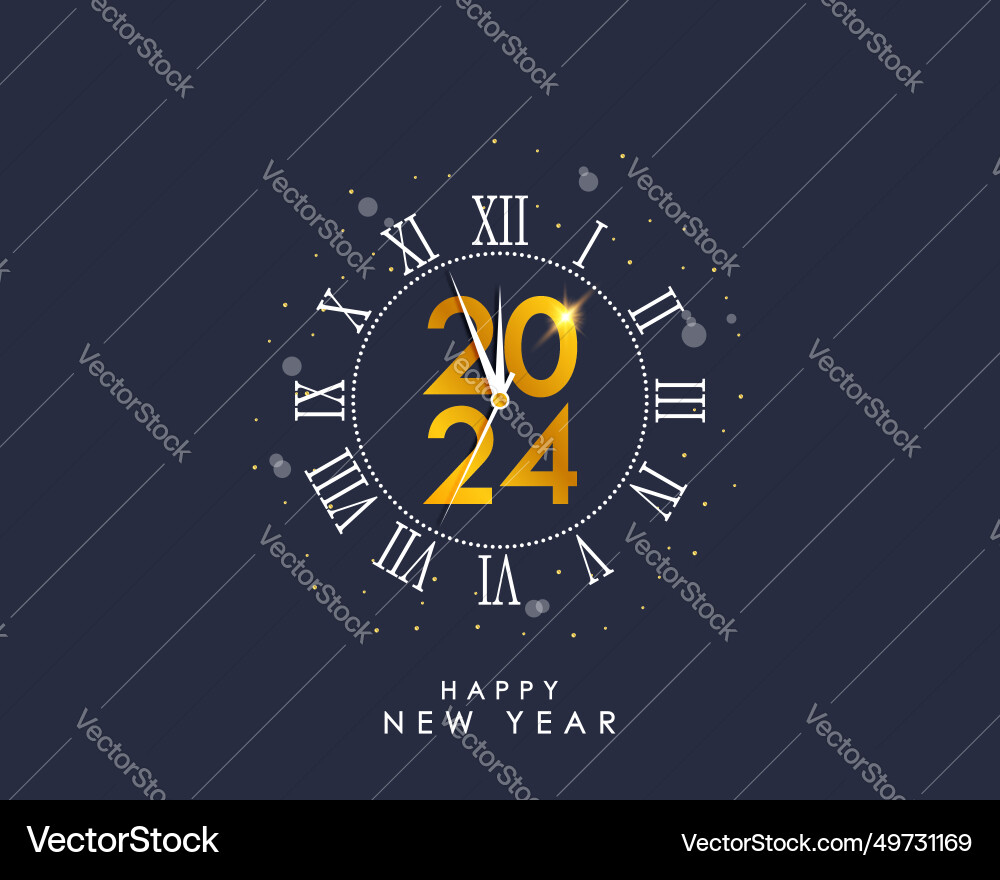 2024 new year and christmas banner with gold clock vector image