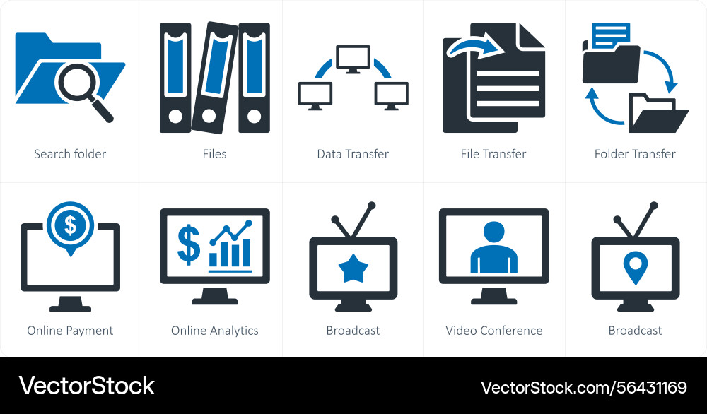 A set of 10 mix icons as search folder files data vector image