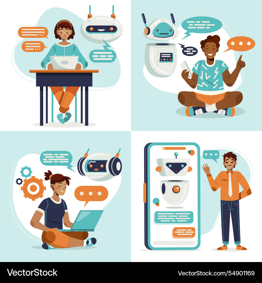 Flat conversational ai chatbot set collection Vector Image