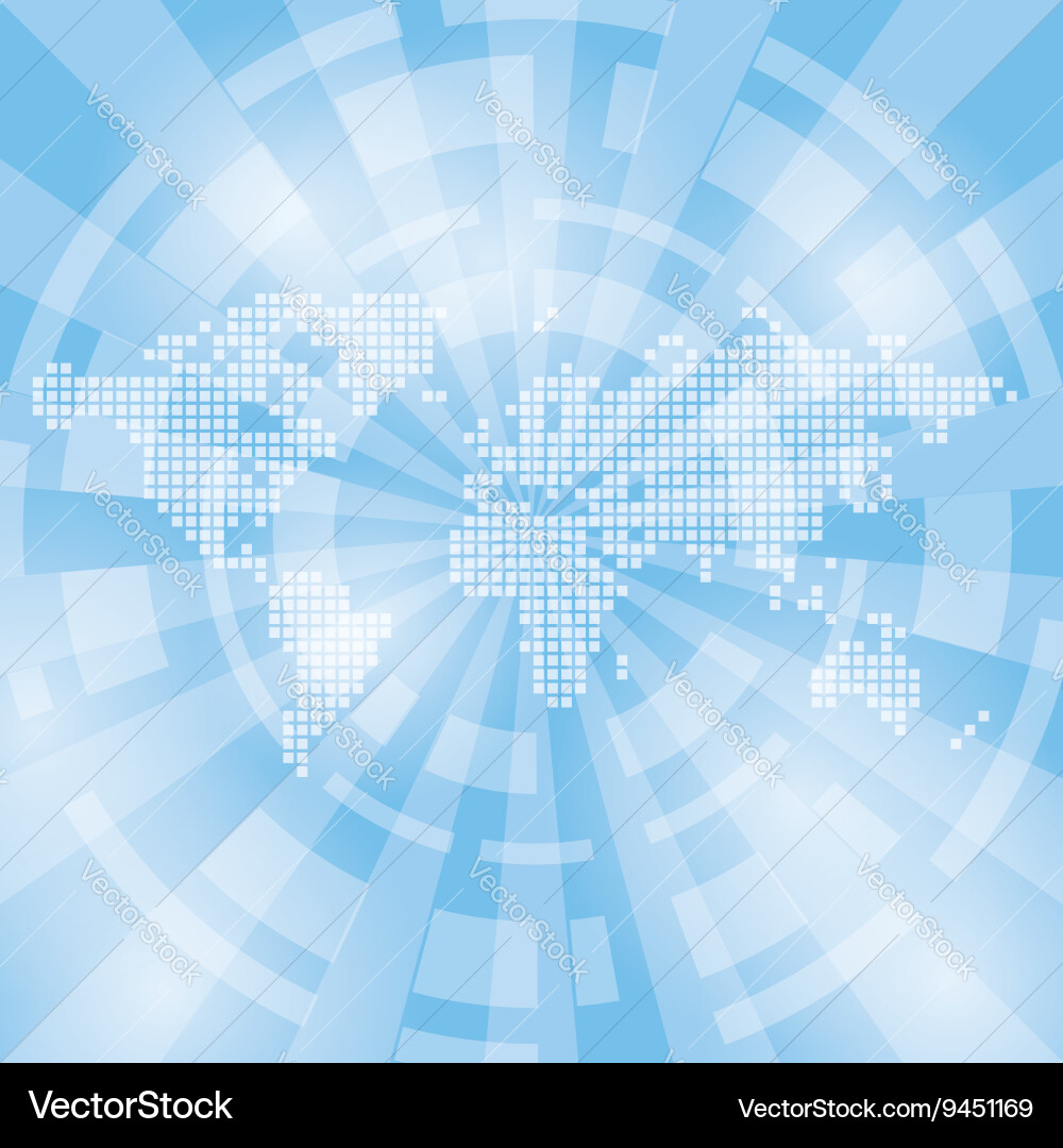 Light blue abstract background with map and rays Vector Image