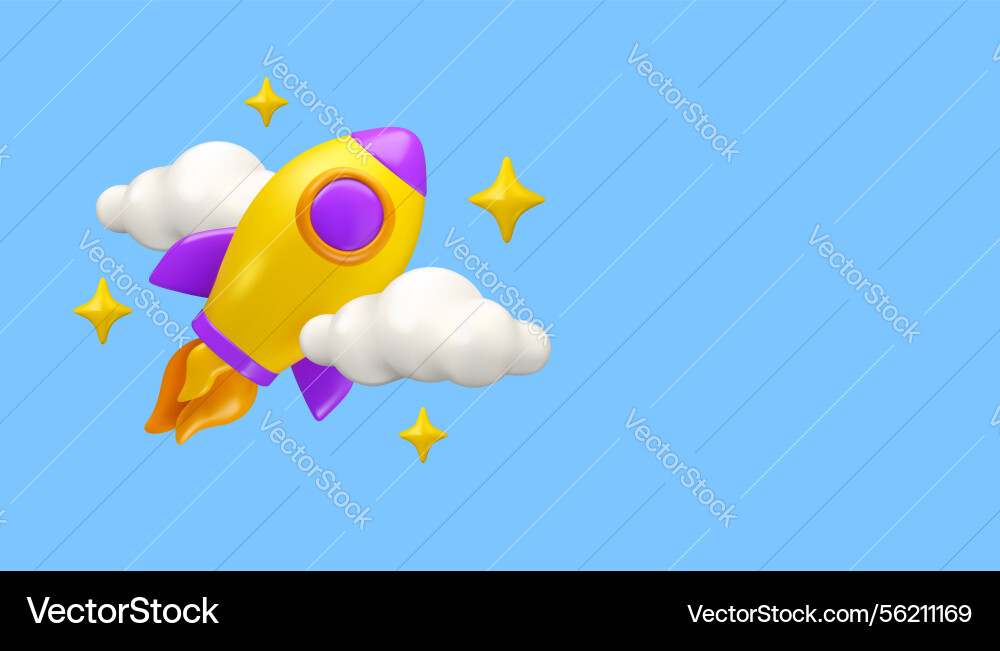 Raumschiff am Himmel 3d Banner Raumschiff am Himmel 3d Banner vektorbild