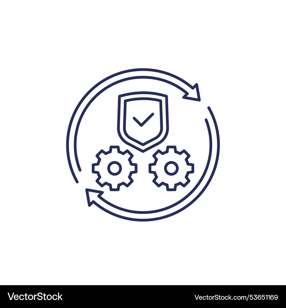 Secure operation line icon with gears and a shield vector image