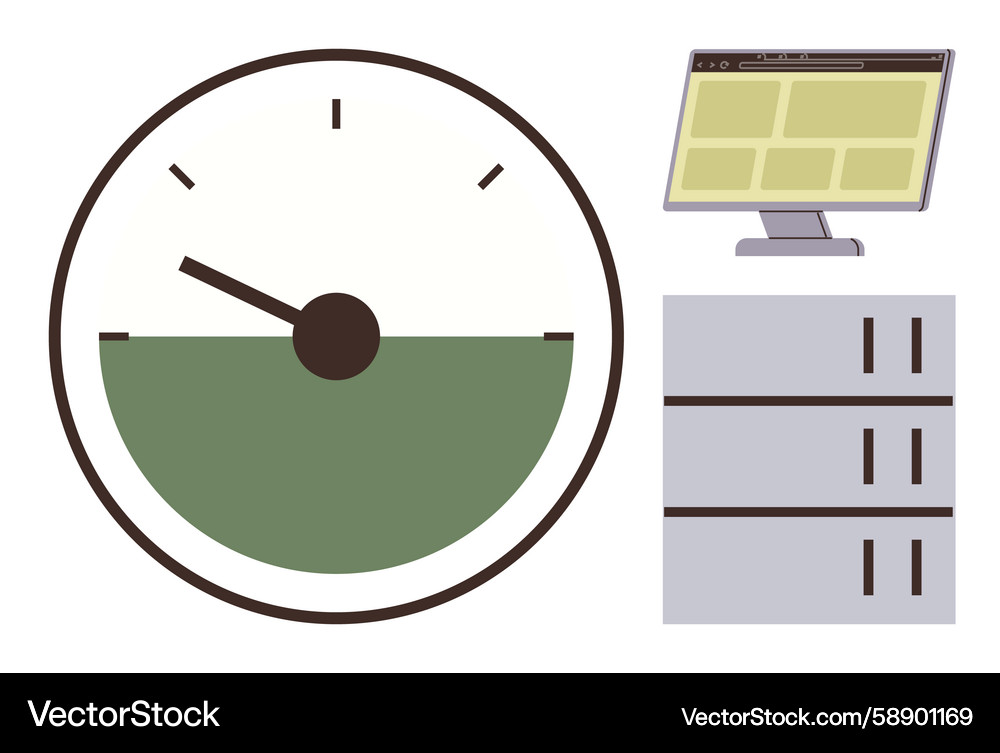 Server Performance Gauge with Stacked Servers Vector Image