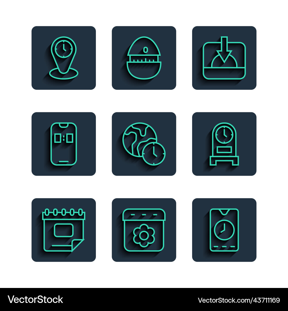 Set line calendar spring alarm clock app mobile vector image