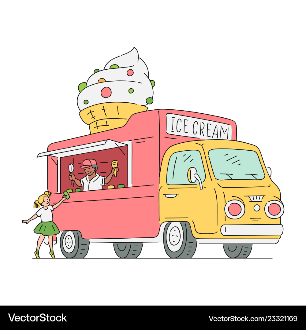 Sketch ice cream van in vintage style vector image