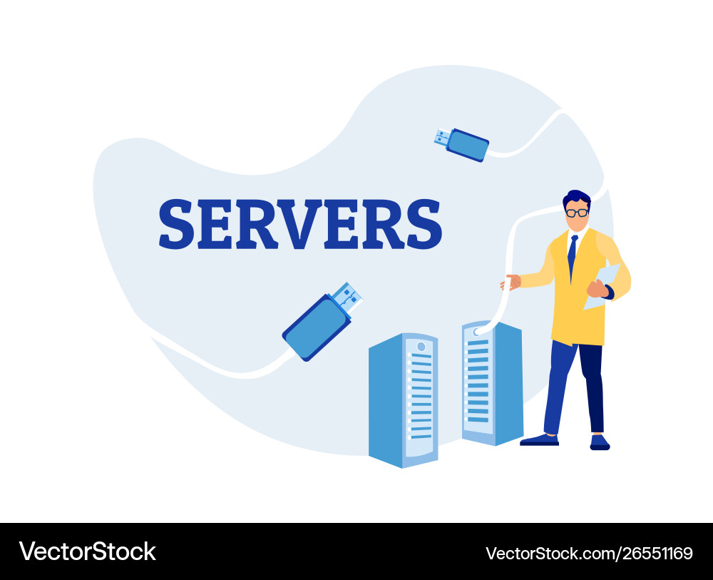 Sysadmin man engineer working with server rack Vector Image