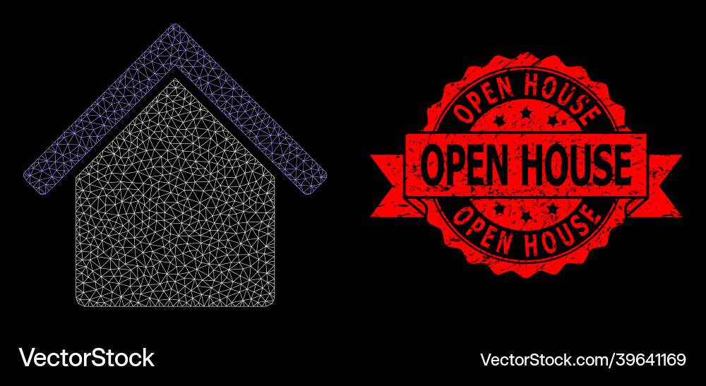 Textured open house stamp seal and web net Textured open house stamp seal and web net vector image