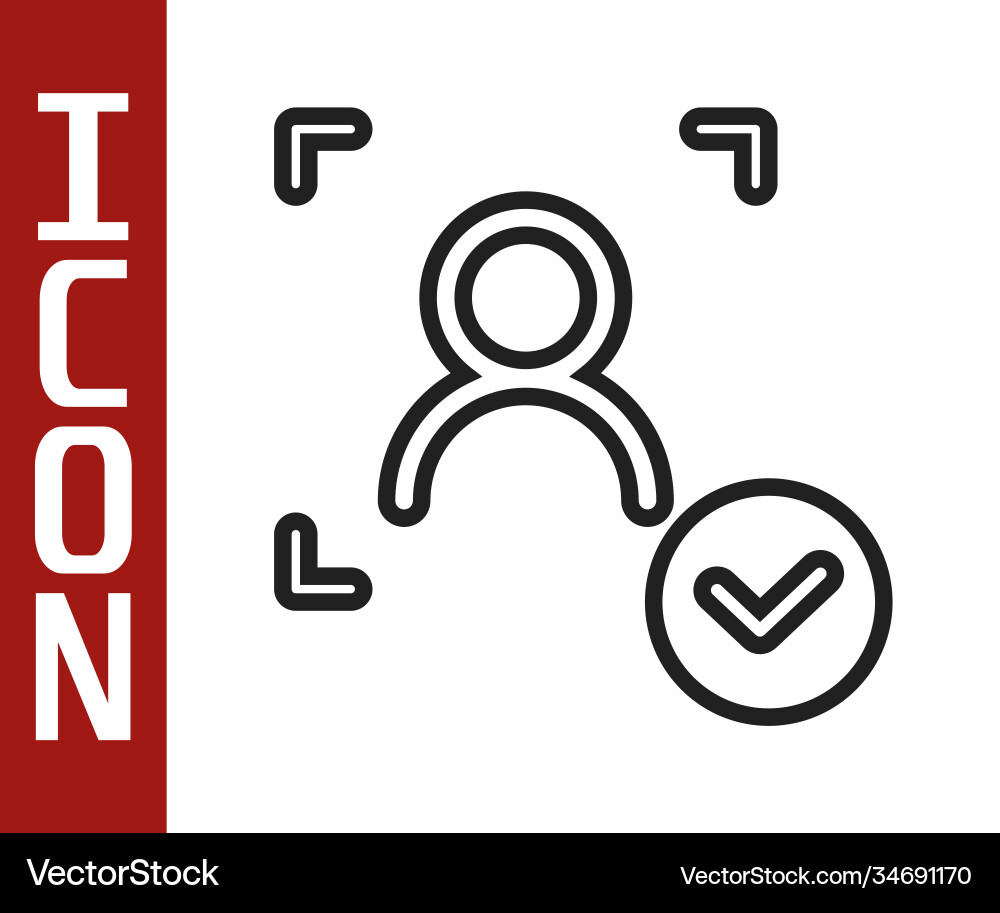 Black line face recognition with check mark icon Black line face recognition with check mark icon vector image
