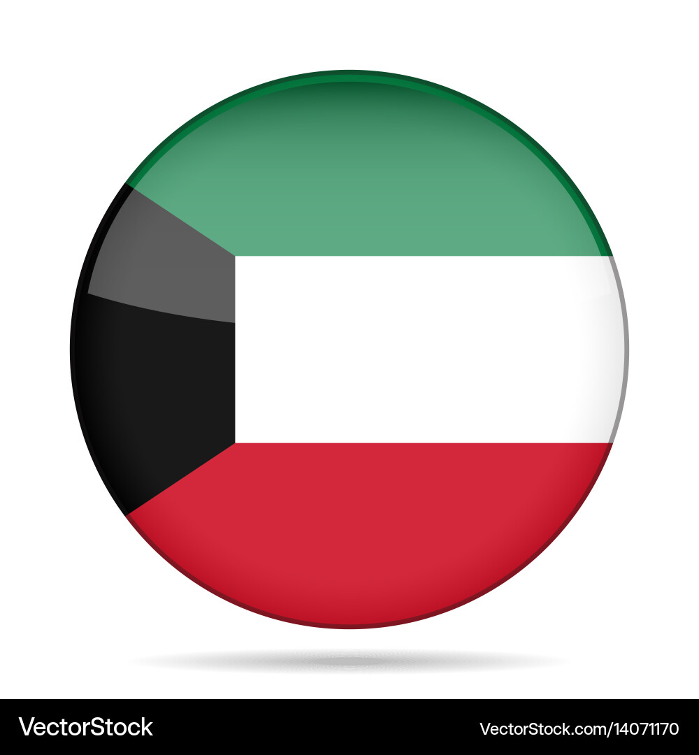 Flag of kuwait shiny round button Vector Image