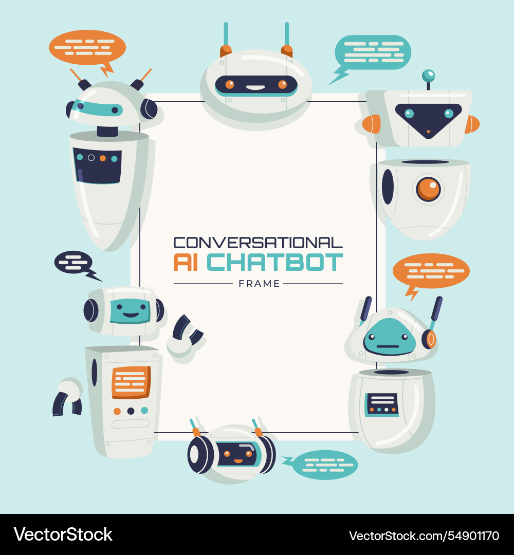 Flat conversational ai chatbot frame background vector image