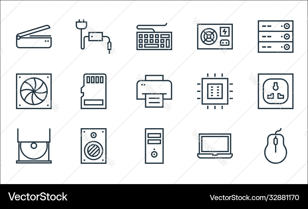 Hardware line icons linear set quality Hardware line icons linear set quality Vector Image