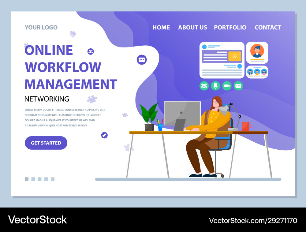Online workflow management website landing page Vector Image