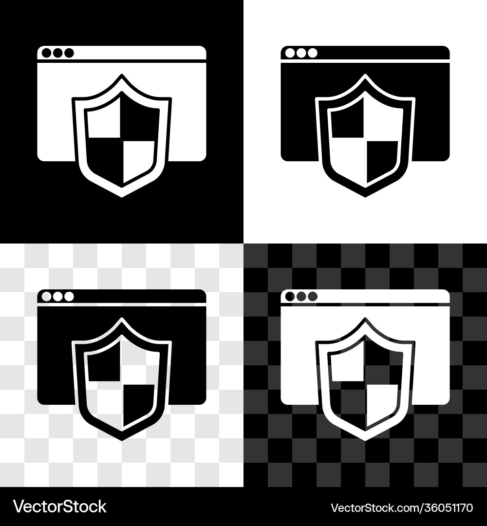 Set browser with shield icon isolated on black Set browser with shield icon isolated on black vector image