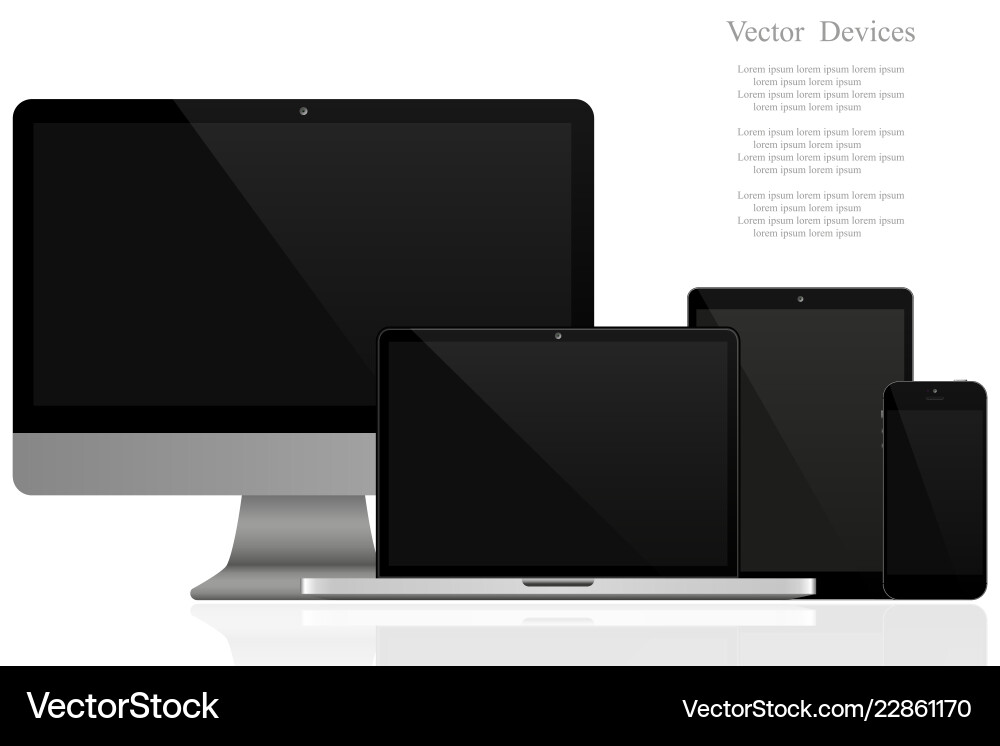 Set of realistic computer monitors laptops Set of realistic computer monitors laptops Vector Image