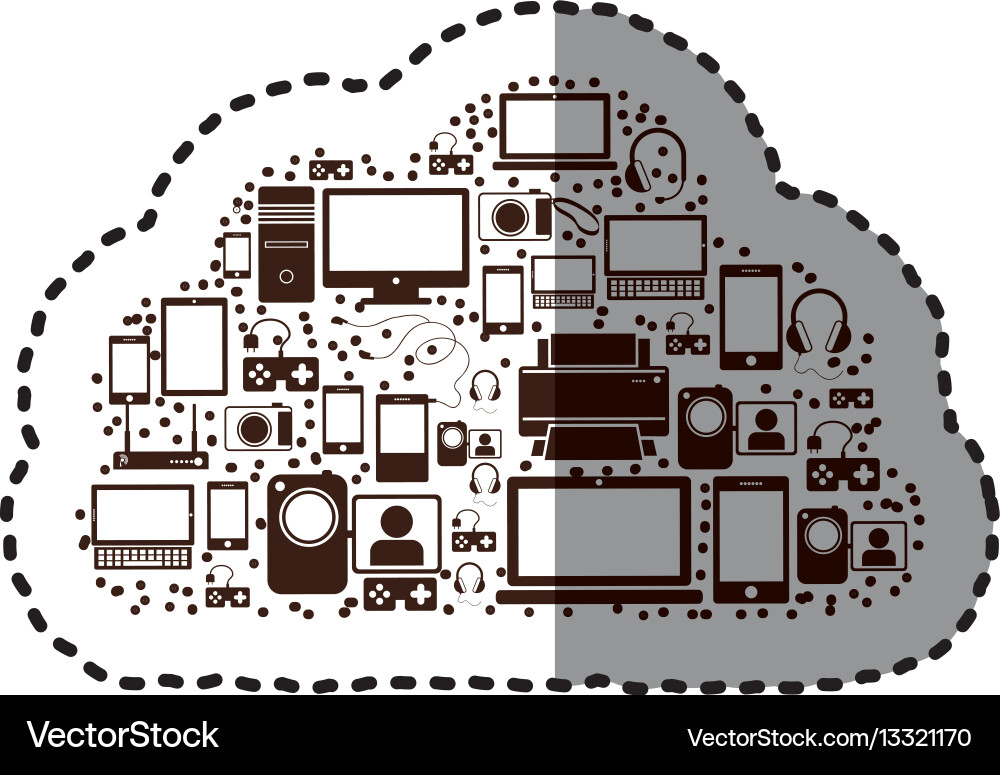 Sticker pattern set collection with tech device vector image