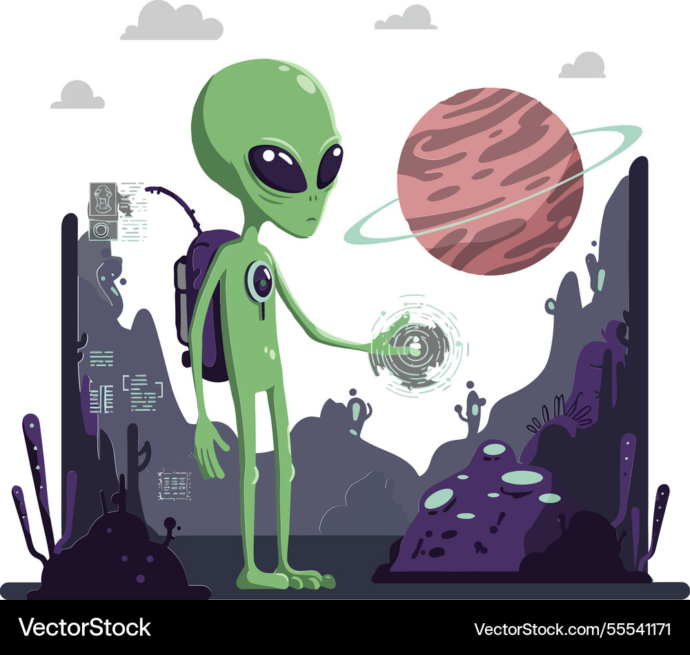Alien character exploring planet with vivid Vector Image
