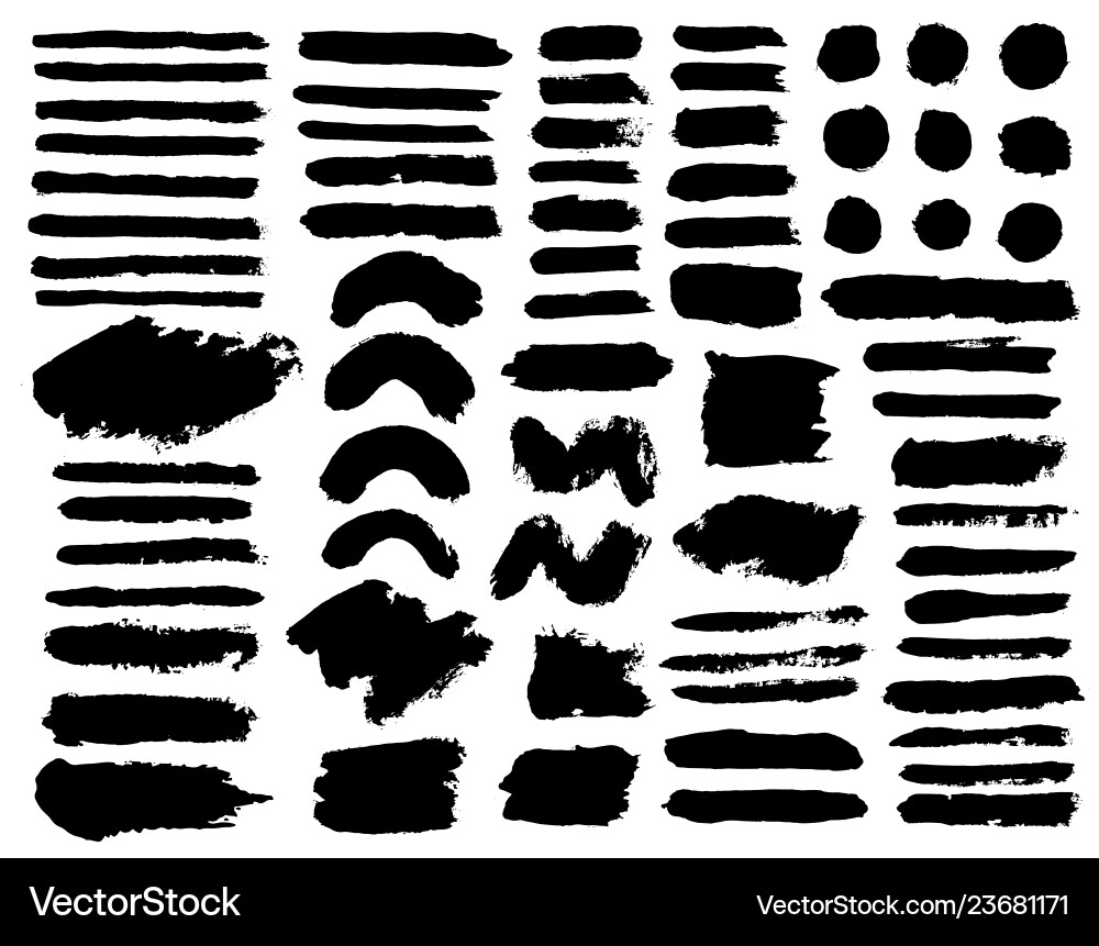 Brush strokes set painted isolated objects vector image