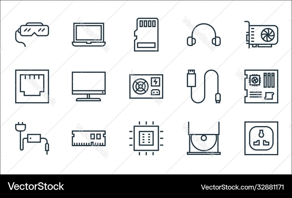 Hardware line icons linear set quality Hardware line icons linear set quality Vector Image