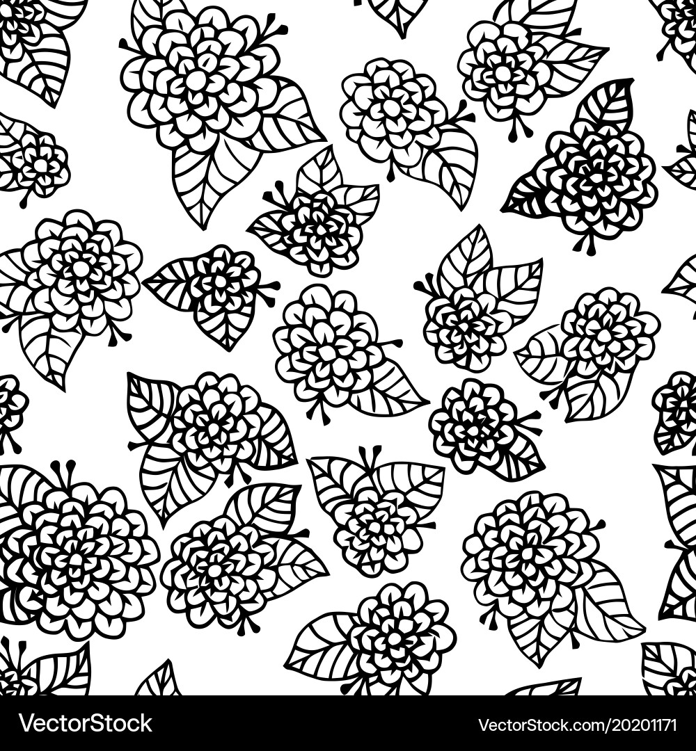 Monochrome flower seamless pattern background Vector Image