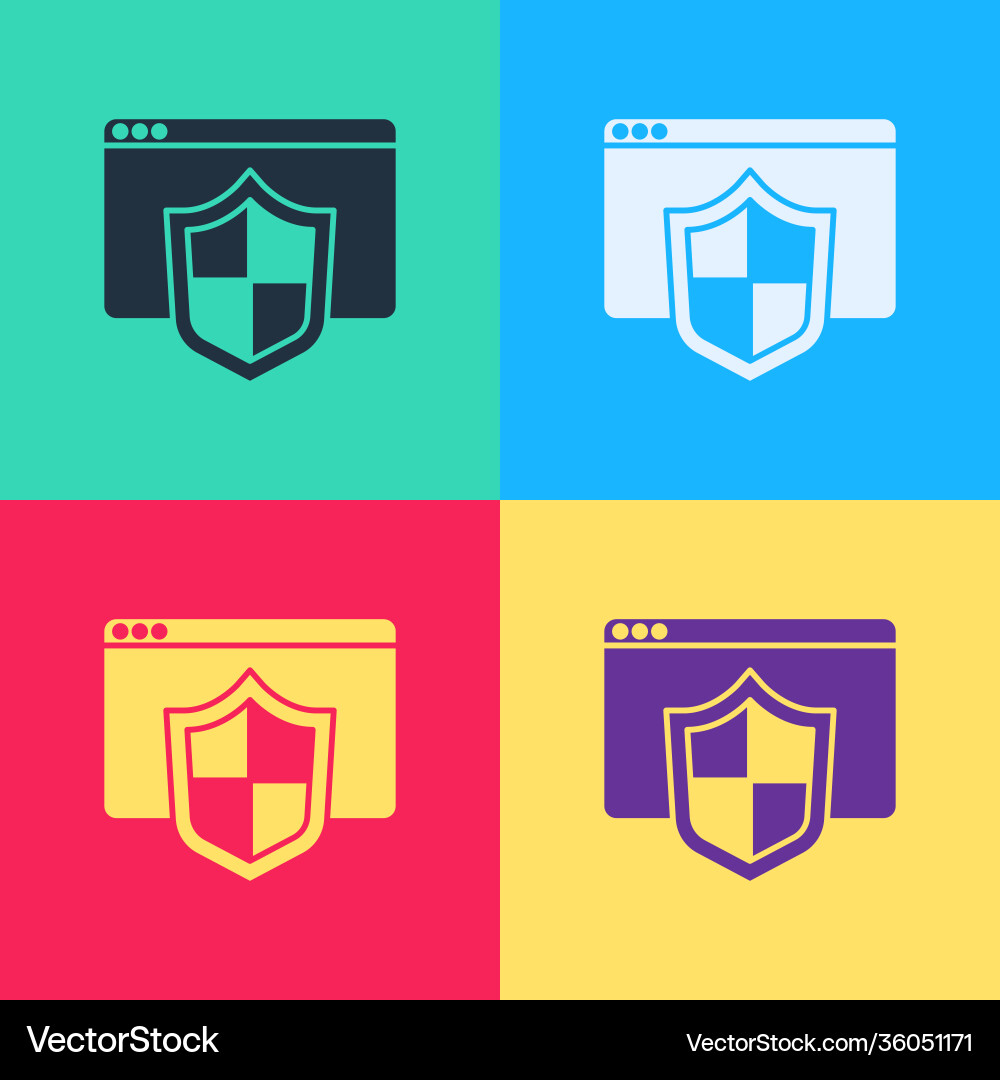 Pop art browser with shield icon isolated on color Pop art browser with shield icon isolated on color vector image