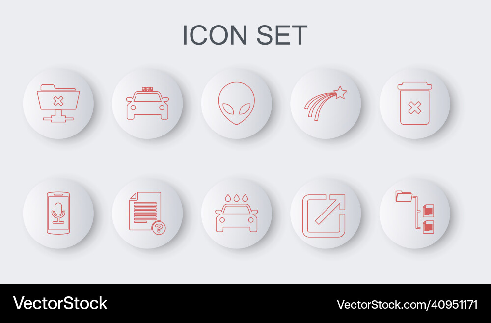 Set line folder tree mobile recording alien Set line folder tree mobile recording alien vector image