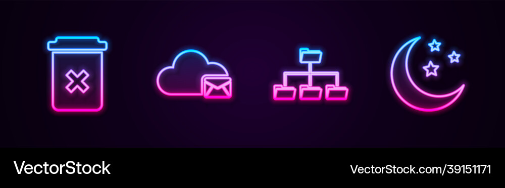 Set line trash can cloud mail server folder tree Set line trash can cloud mail server folder tree vector image