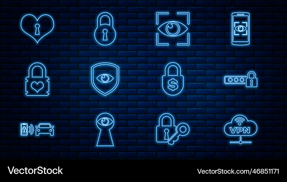 Set line vpn network cloud connection password vector image