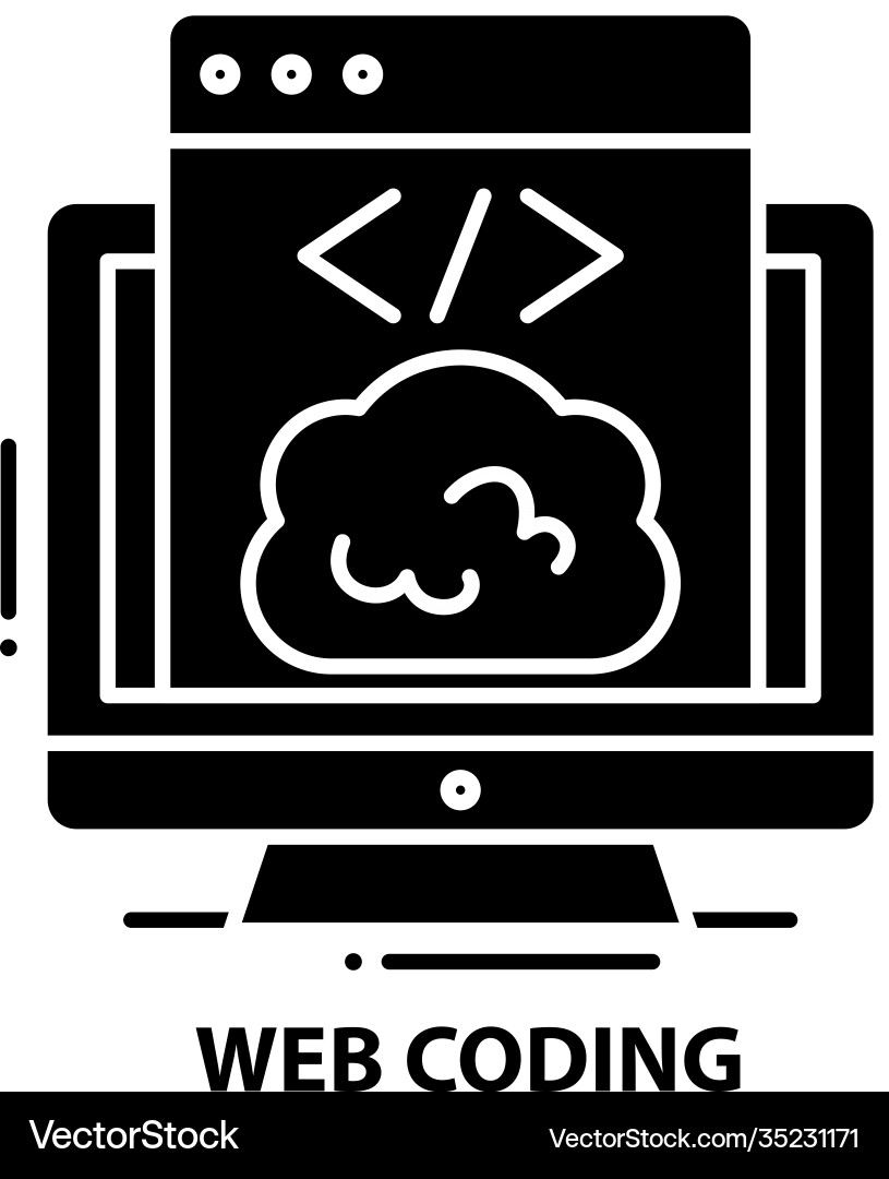 Web coding icon black sign with editable Vector Image