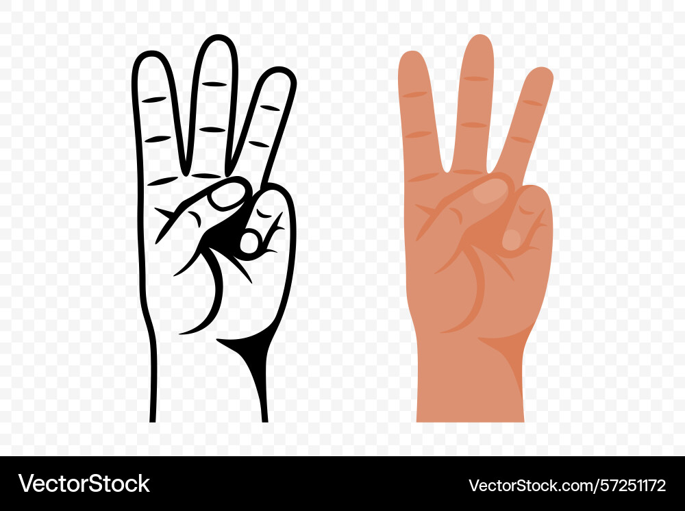 Cartoon counting hand showing number three Cartoon counting hand showing number three vector image