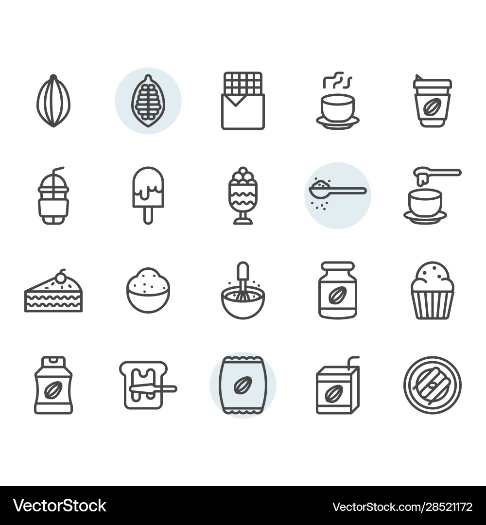 Cocoa icon and symbol set in outline design Cocoa icon and symbol set in outline design vector image