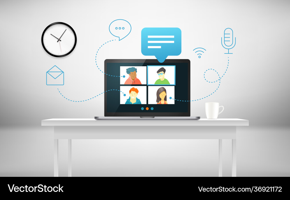 Conference call with business team via web Conference call with business team via web vector image