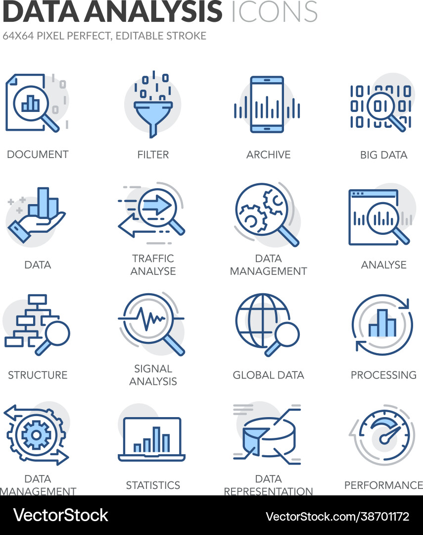 Data Analysis Icons - Line Style vector image