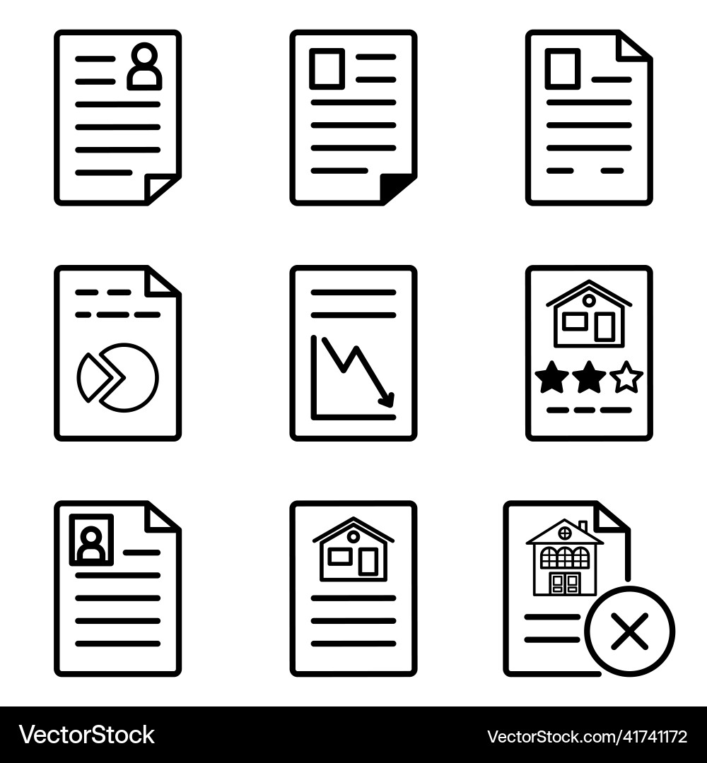Docs1-2 flat icon set isolated on white background Vector Image