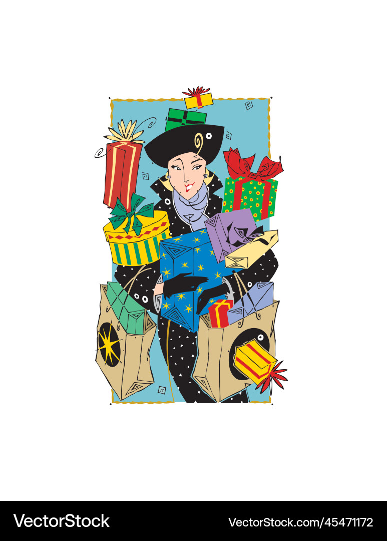 Girl with gifts in her hands isolated on white Girl with gifts in her hands isolated on white vector image