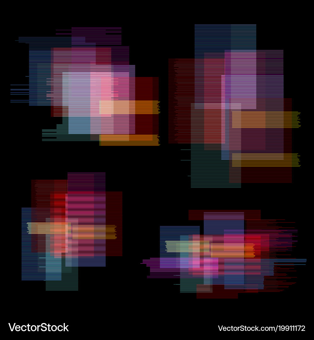 Glitch elements set digital pixel noise color Vector Image