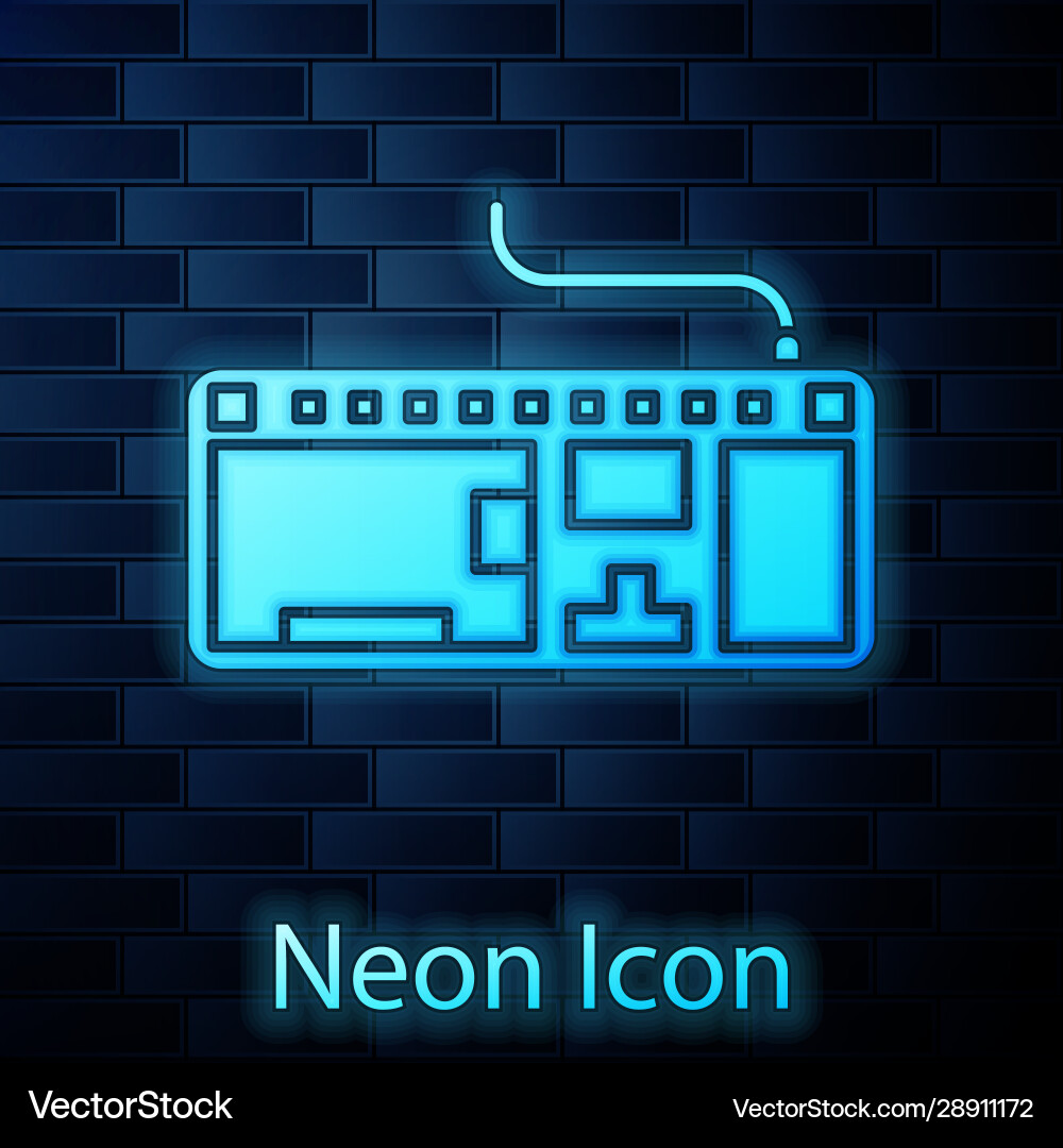 Glowing neon computer keyboard icon isolated Vector Image