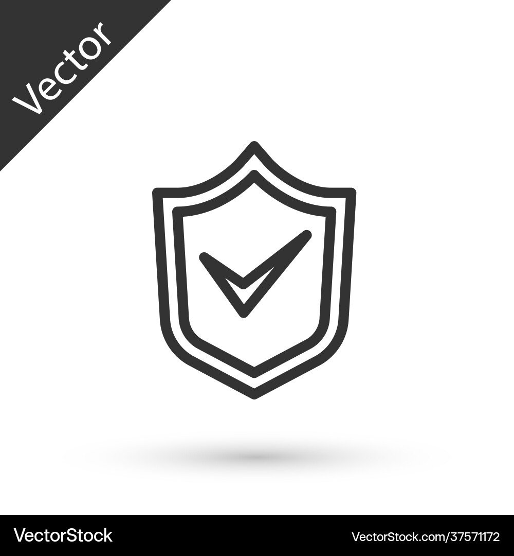Grey line shield with check mark icon isolated vector image