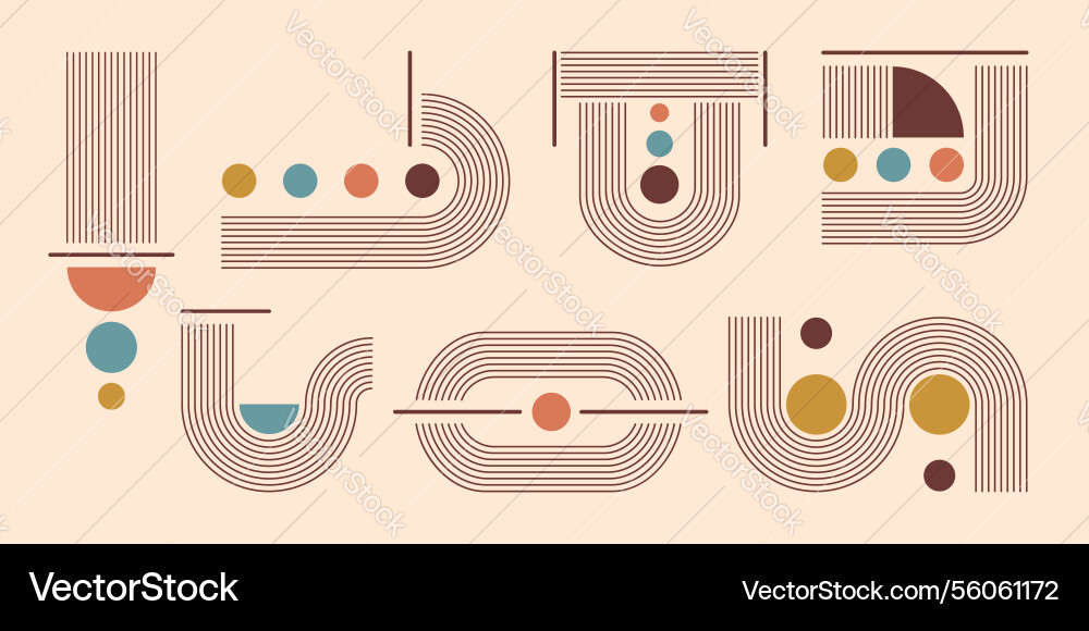 Line arches with color shapes set Line arches with color shapes set Vector Image
