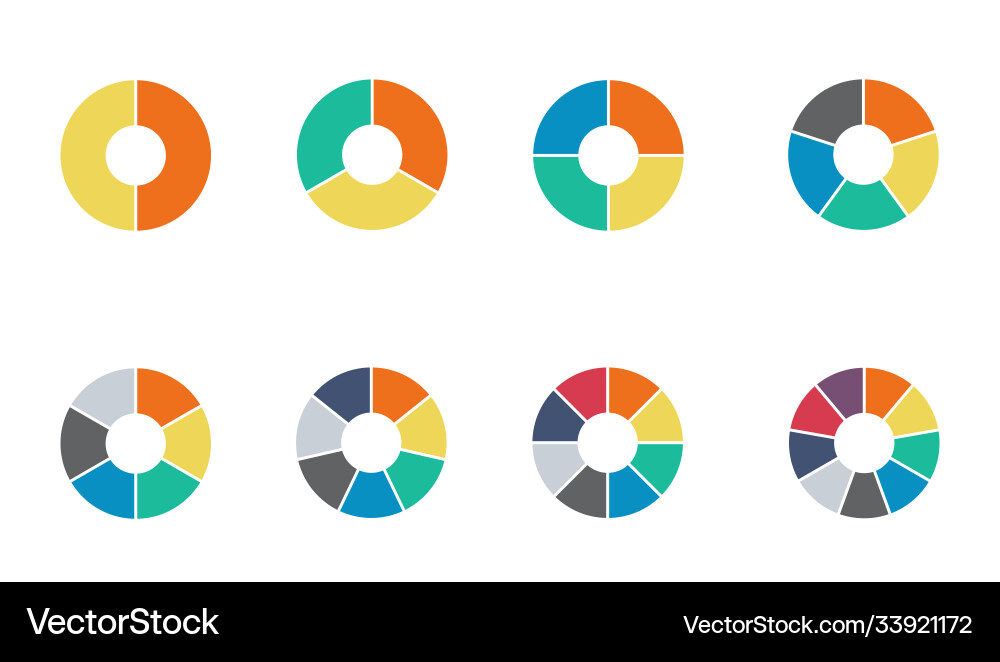 Pie Chart Cycle Set - 2 to 8 Sections vector image