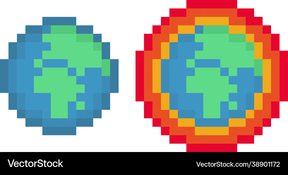 Pixel earth and global warming pack - isolated Vector Image