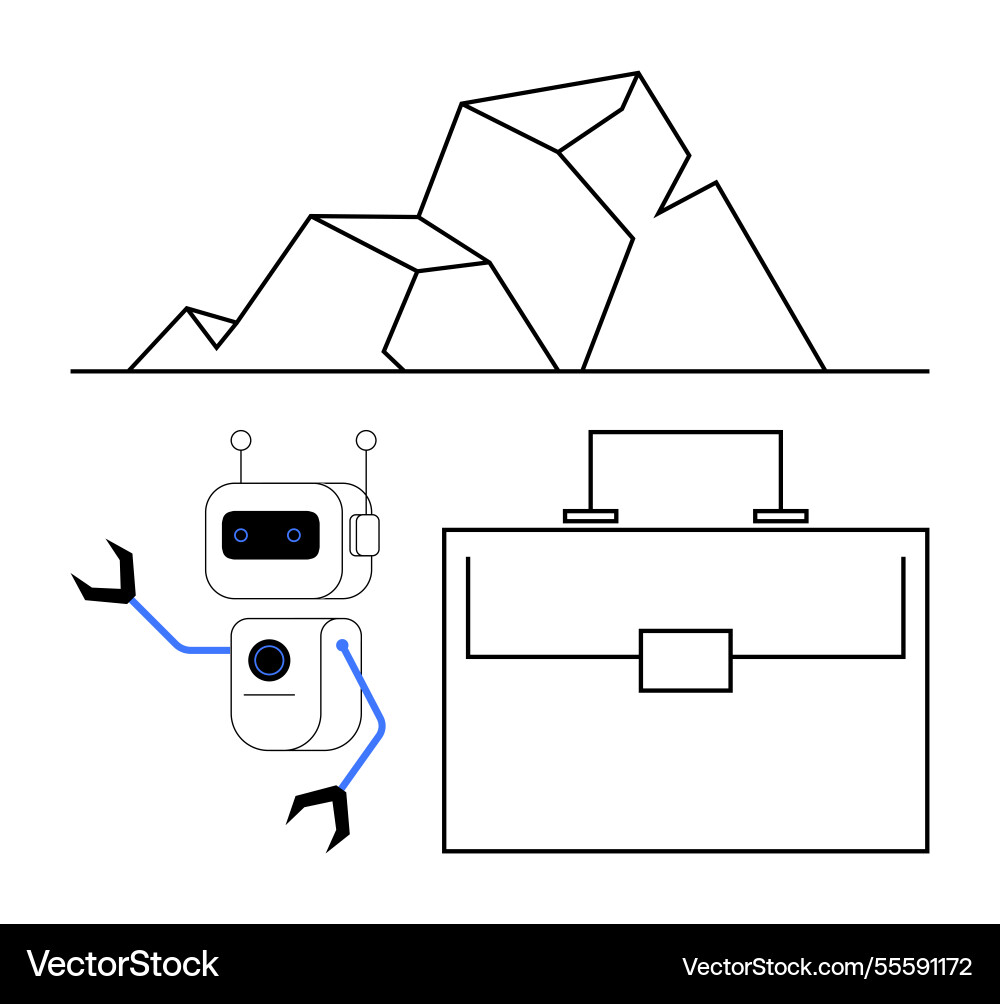 Robot with a briefcase in business context Robot with a briefcase in business context vector image