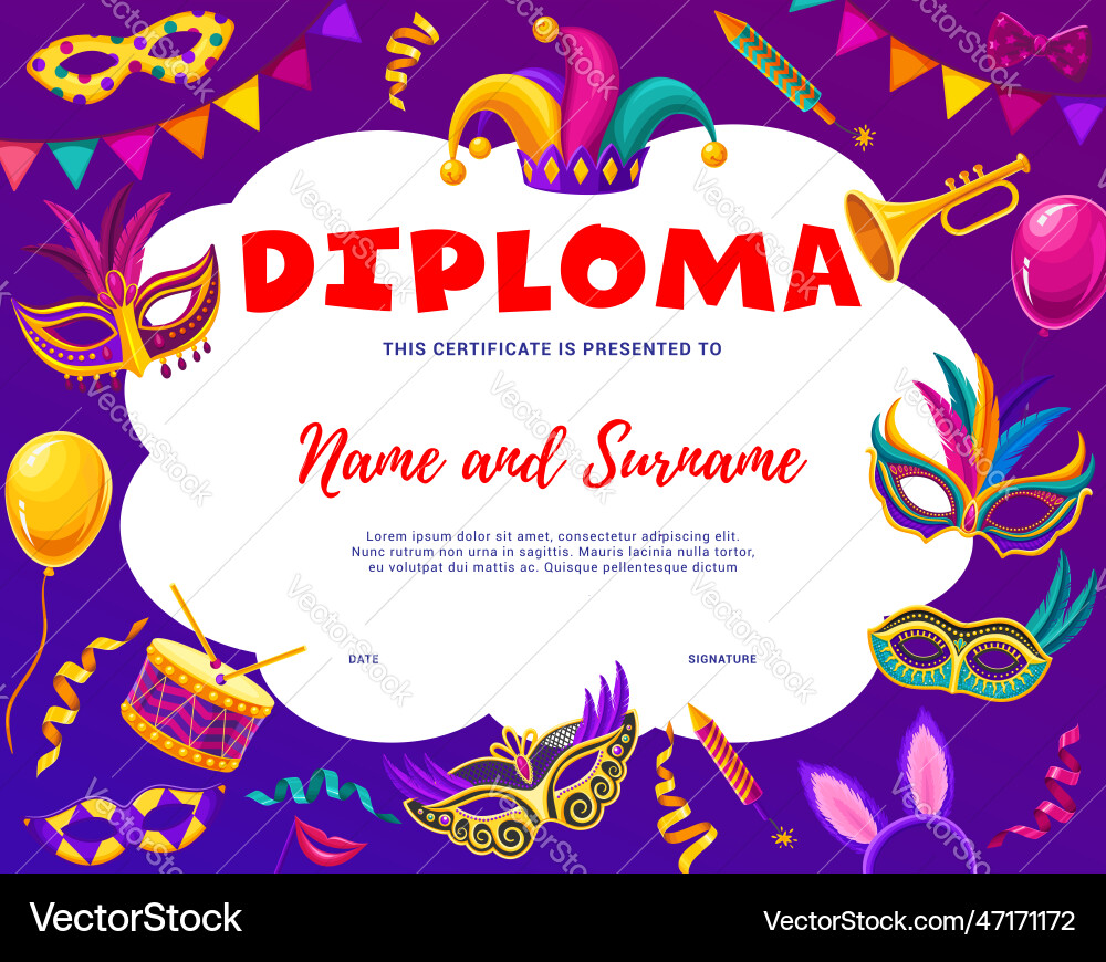 Samba dancer diploma with carnival objects vector image