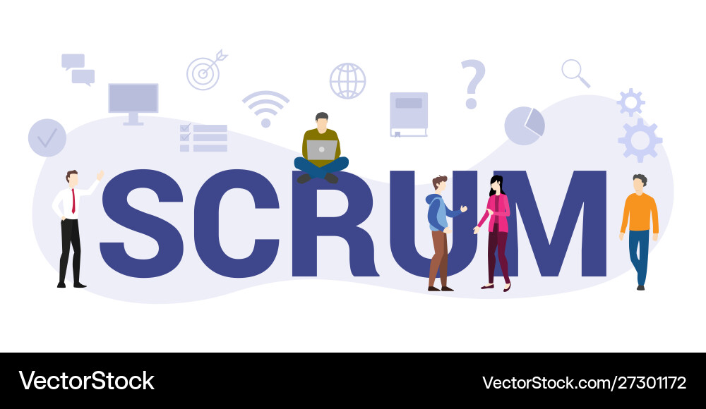 Scrum workflow methodology concept with big word vector image