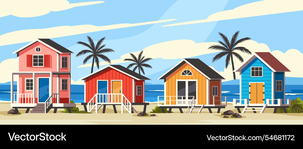 Seascape with beach houses beautiful tropical Seascape with beach houses beautiful tropical vector image