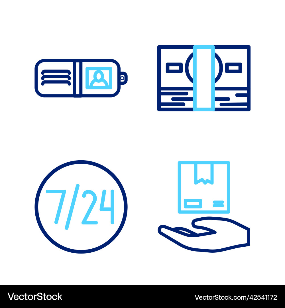 Set line delivery hand with boxes clock 24 hours Vector Image