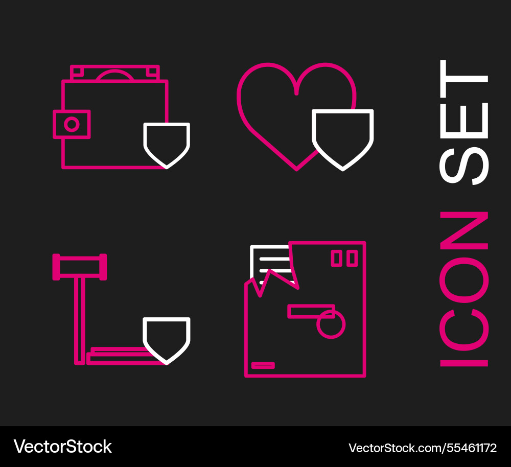 Set line ordered envelope judge gavel with shield Vector Image